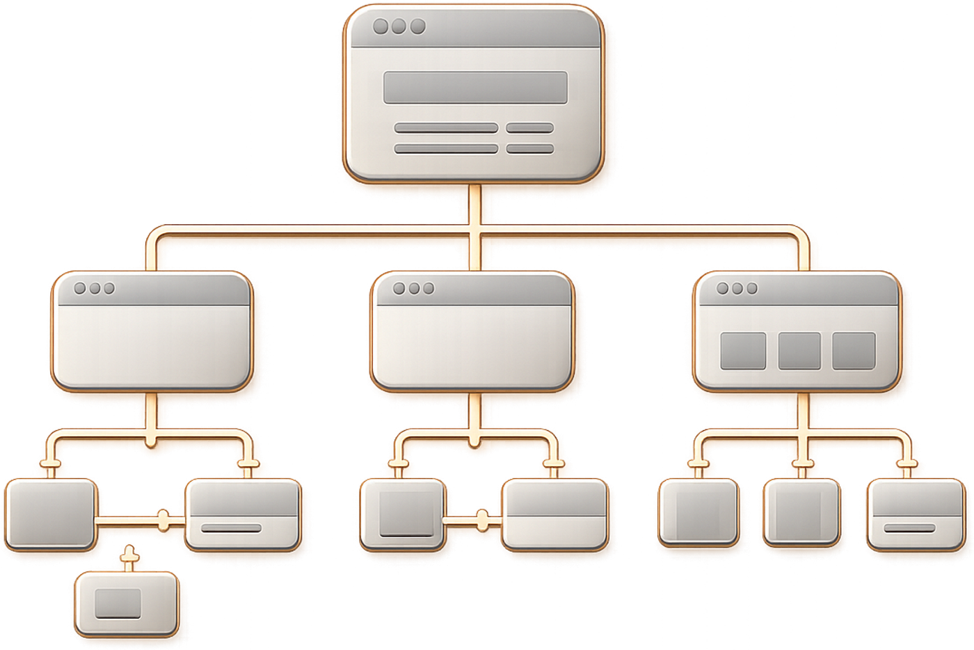 Editorial schema of a website structure with main pages and subpages