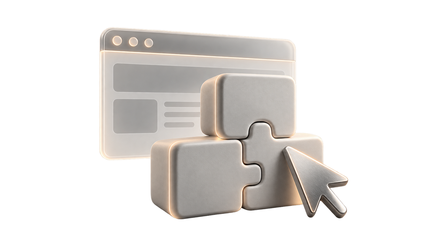 Fenêtre de navigateur, blocs modulaires qui s’emboîtent et curseur