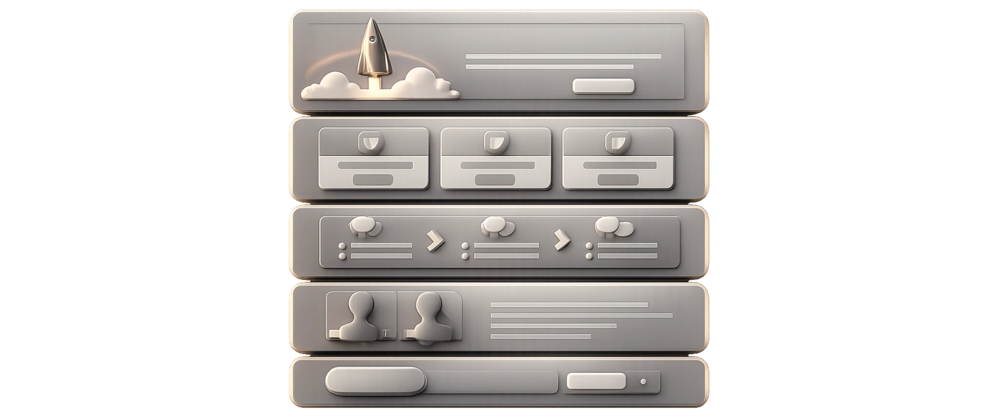 Maquette conceptuelle d’une page de service B2B organisée en blocs de conversion