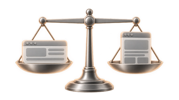 Balance en équilibre portant deux fenêtres de navigateur de formes différentes