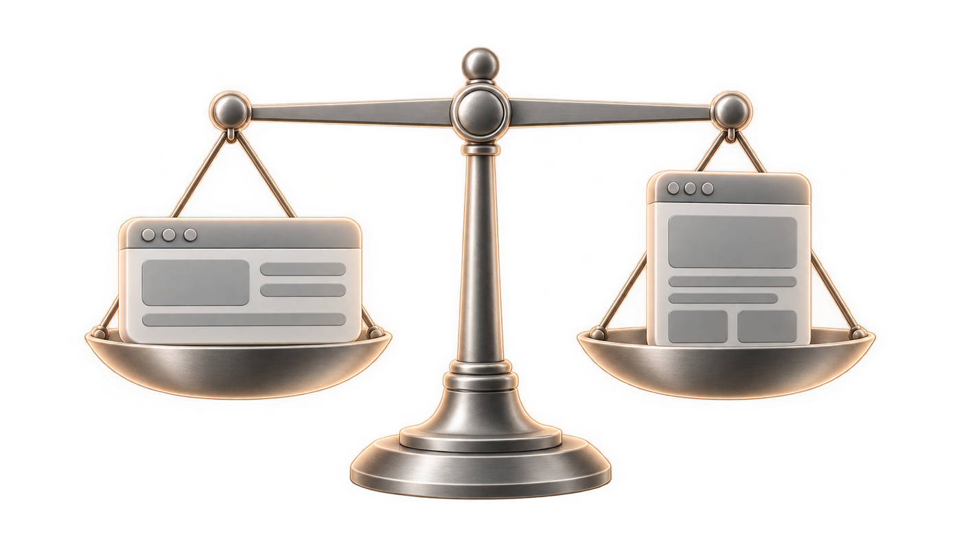 Balance en équilibre portant deux fenêtres de navigateur de formes différentes