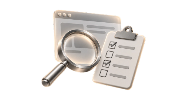 Fenêtre de navigateur, loupe et porte-bloc avec cases cochées