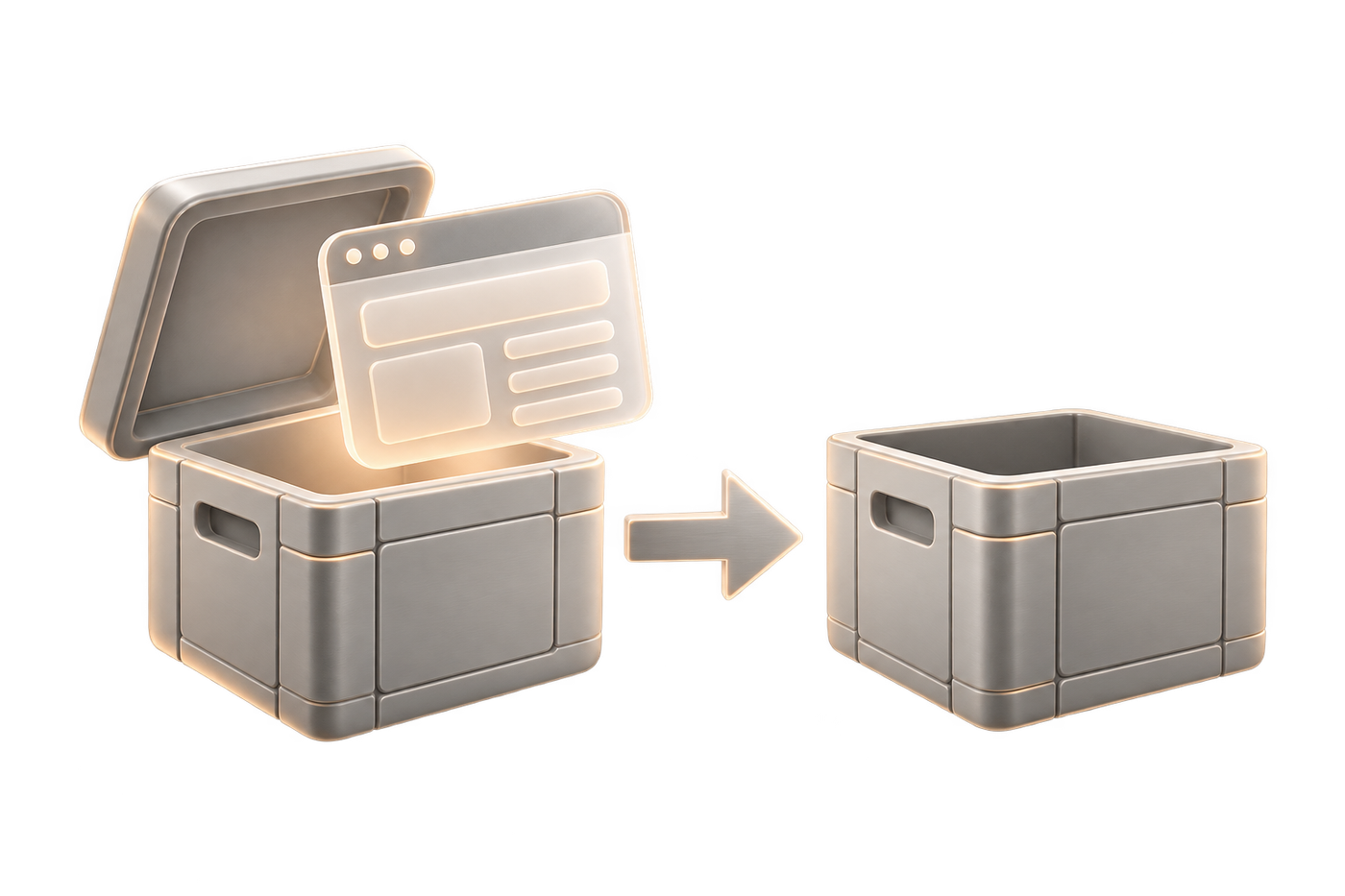 Moving box with a website coming out of it, and an arrow towards a second box