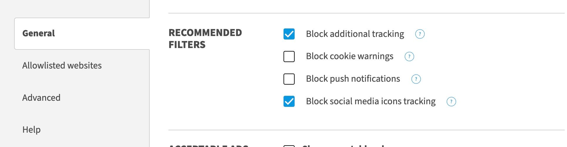 AdBlock preferences