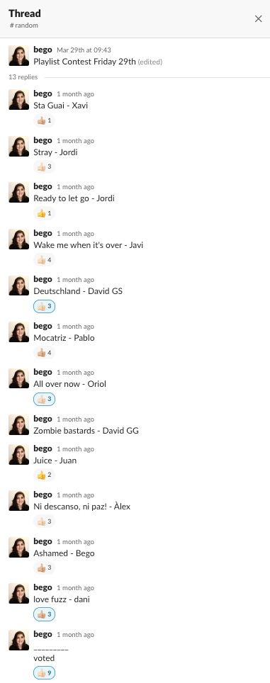 Thread on Slack for the Martian Playlist contest