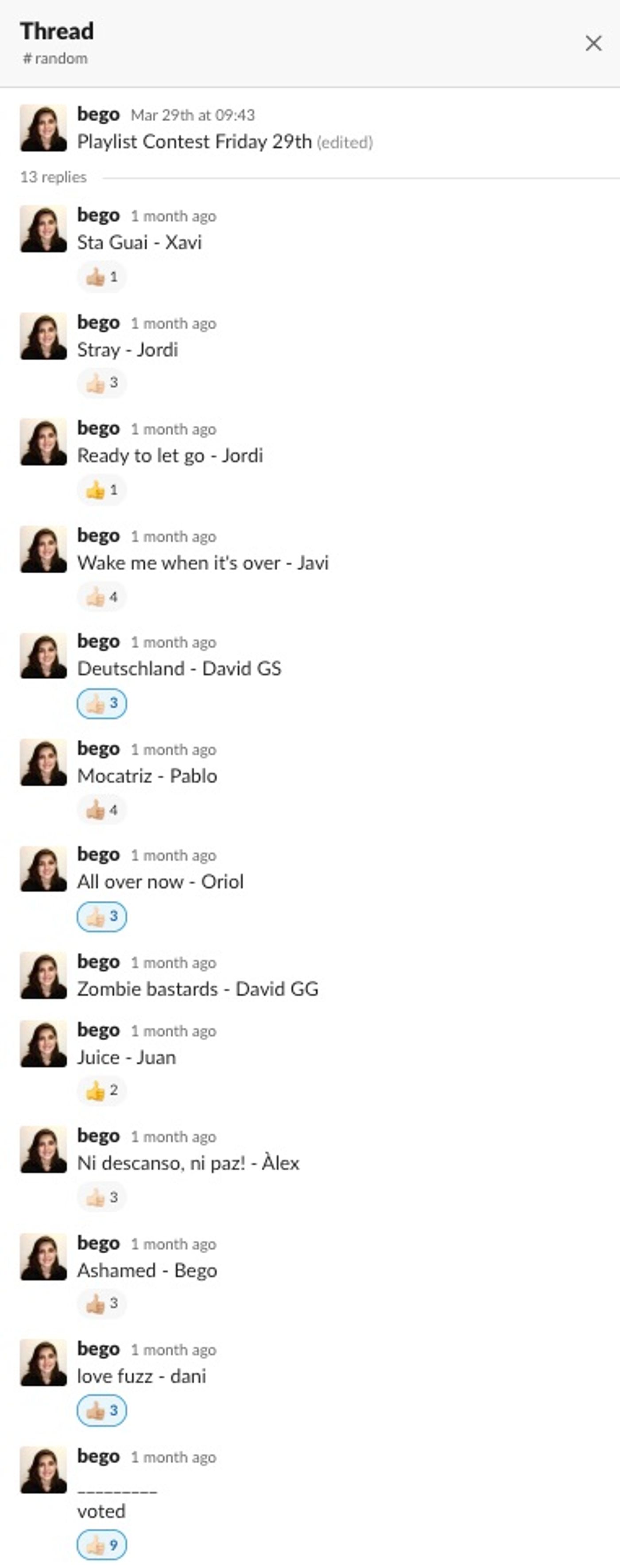 Thread on Slack for the Martian Playlist contest