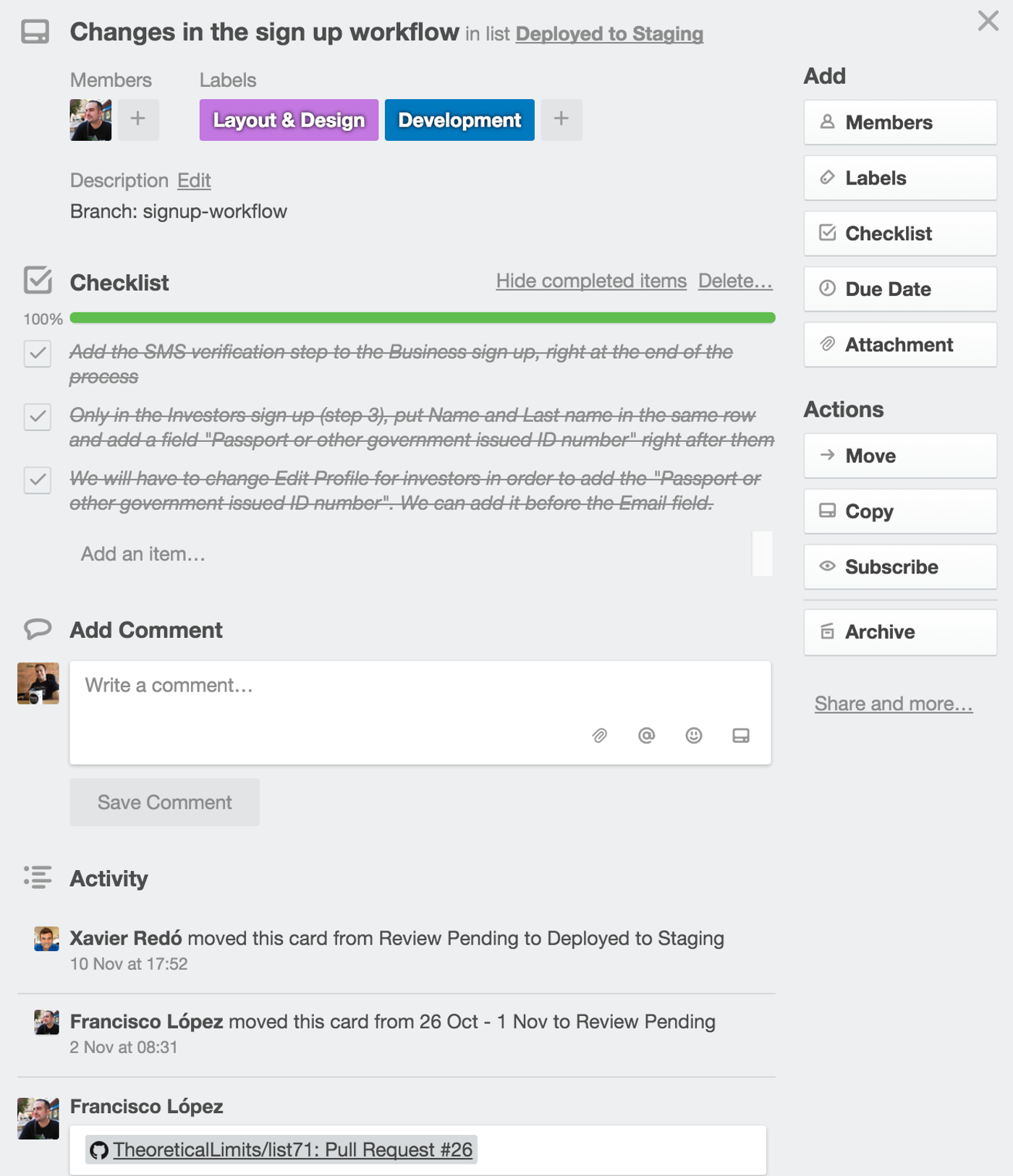 A Trello card