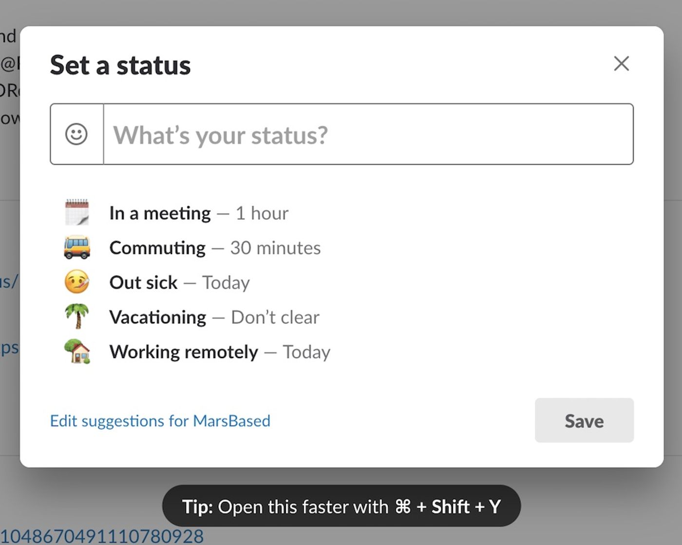 Custom status on Slack
