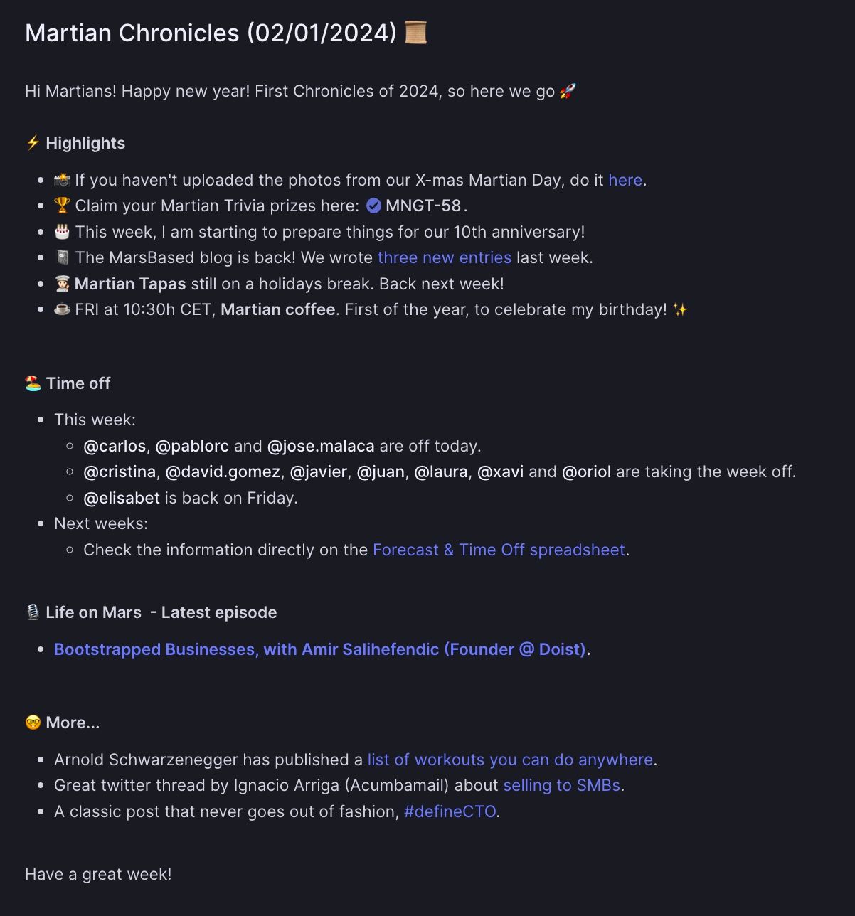 Martian Chronicles example