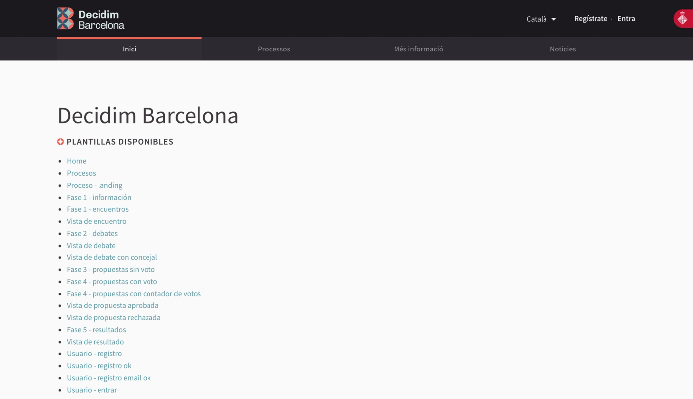Decidim Barcelona's list of pages