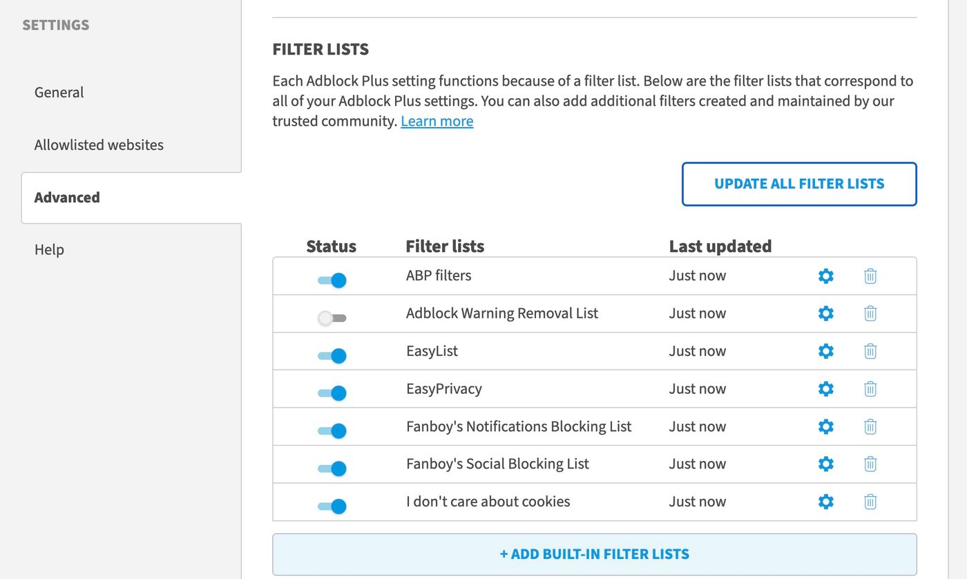 AdBlock preferences