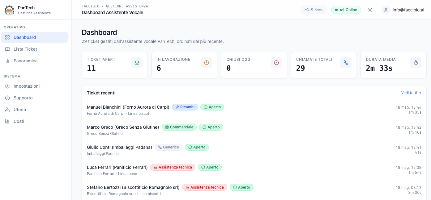 Agente AI Customer Care Industriale