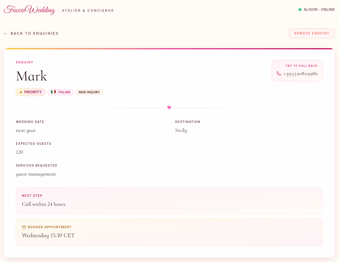 Agente Vocale AI Wedding Planner