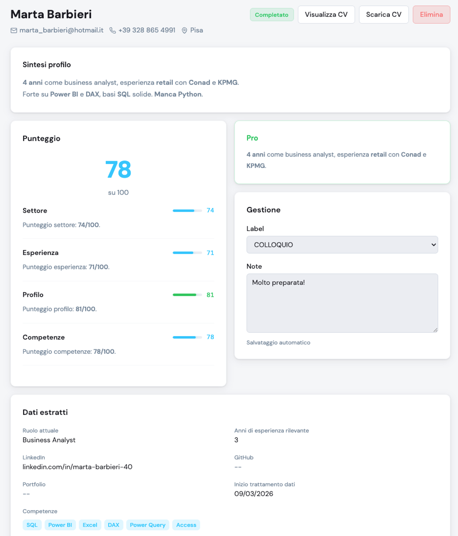 Agente AI Analisi Curriculum Vitae