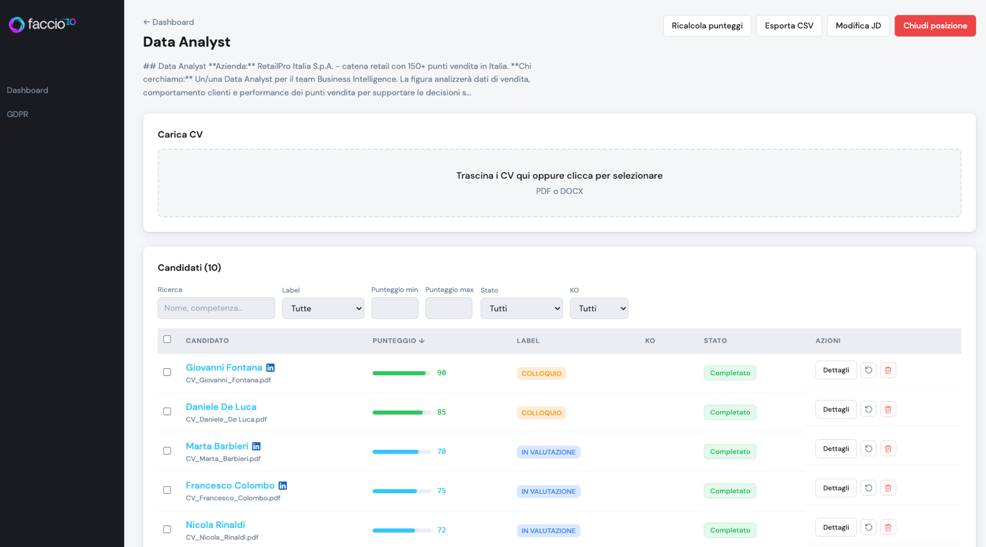 Agente AI Analisi Curriculum Vitae