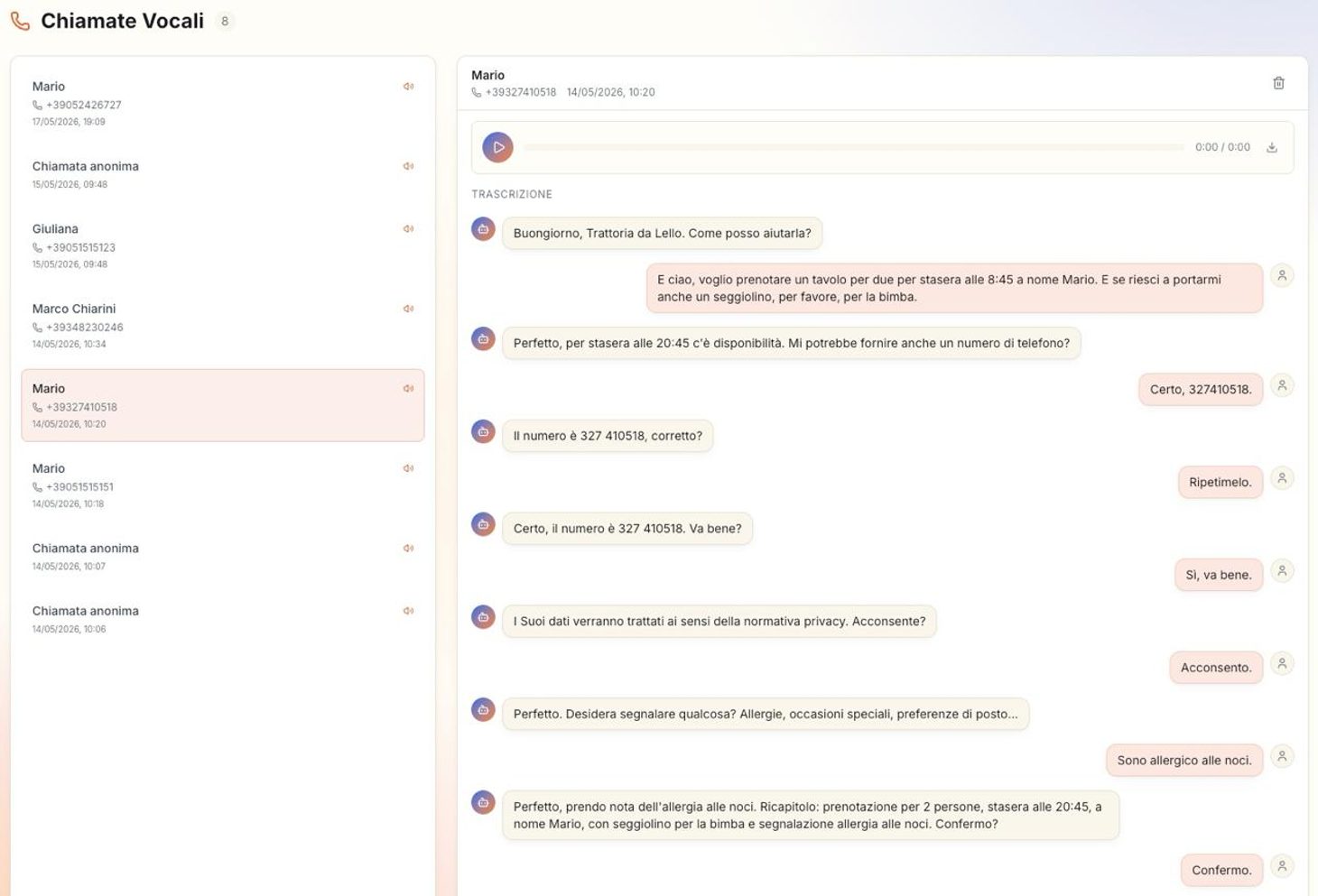Agente AI per Ristoranti