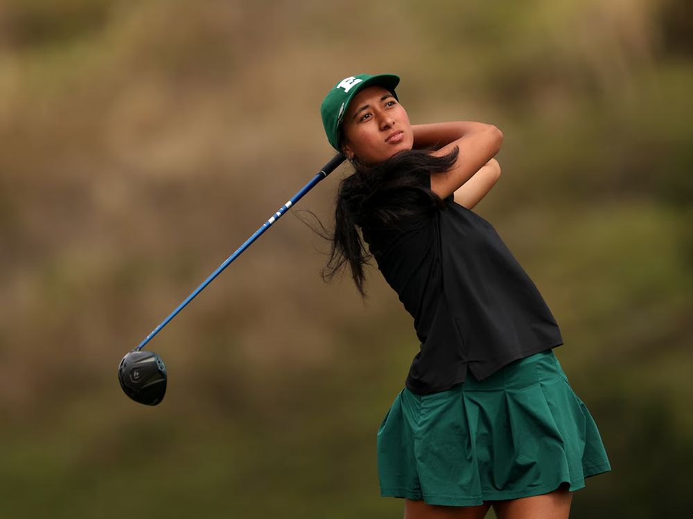 Jasmine Leovao of Eastern Michigan hits a shot during the NCAA Division I Women's Golf Championships. Luke Hales