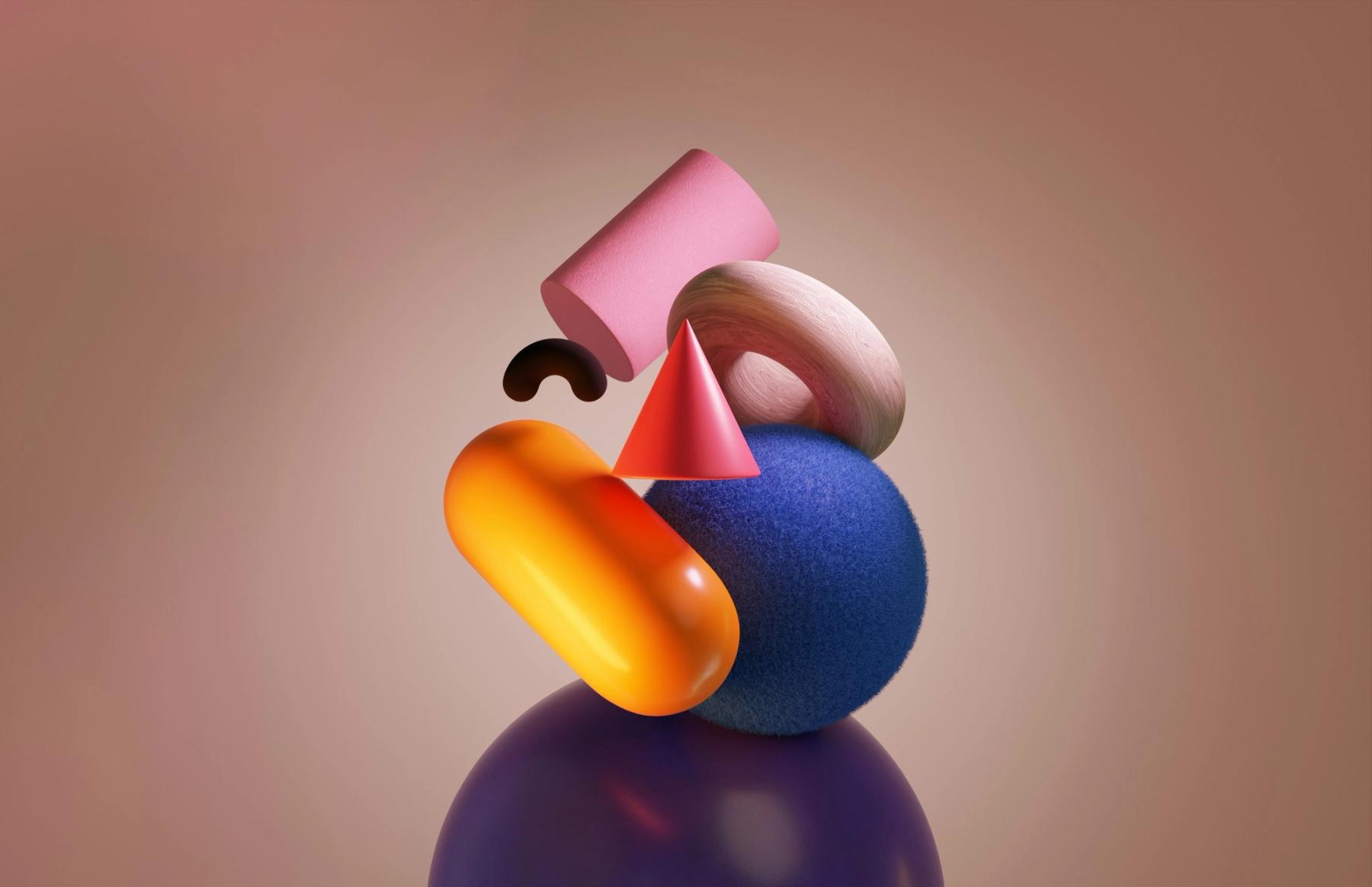 The illustration features many shapes together.