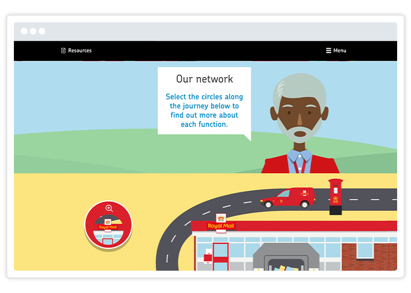 An eLearning screenshot by Royal Mail, built using Gomo's eLearning authoring tool 