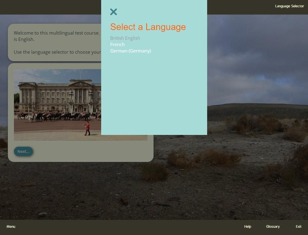 Language select in a sample Gomo course