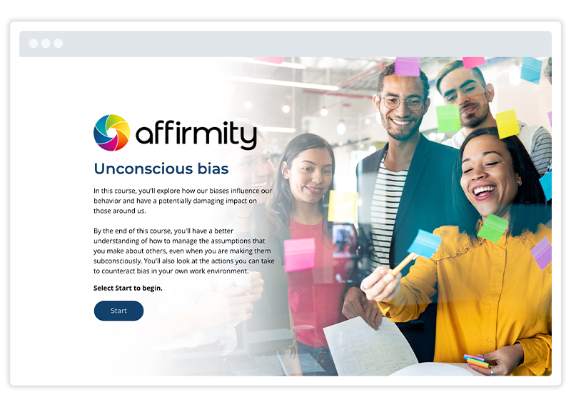  An eLearning screenshot of Diversity and Inclusion training by Affirmity, built using Gomo's eLearning authoring tool 