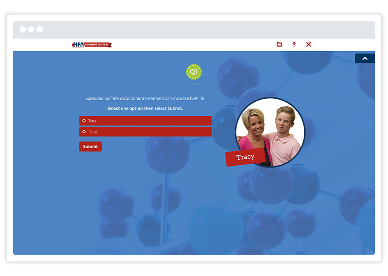  An eLearning screenshot by Hemophilia Federation of America, built using Gomo's eLearning authoring tool 