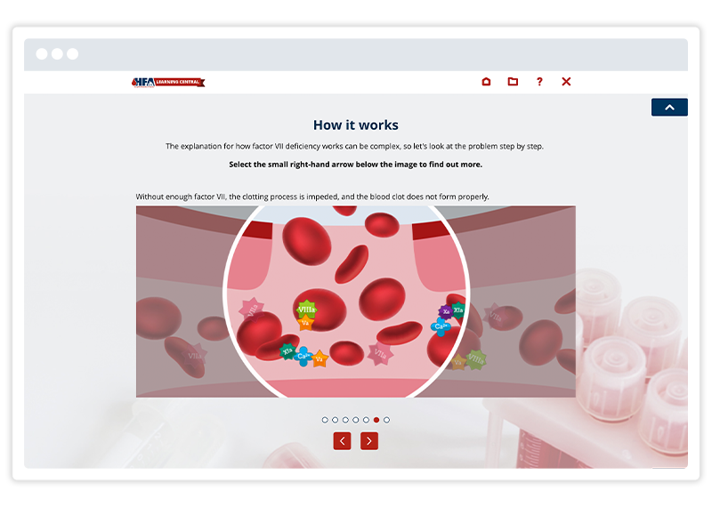  An eLearning screenshot by Hemophilia Federation of America, built using Gomo's eLearning authoring tool 