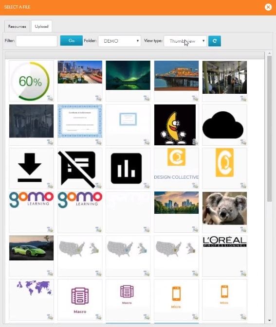 Gomo resource browser thumbnail view