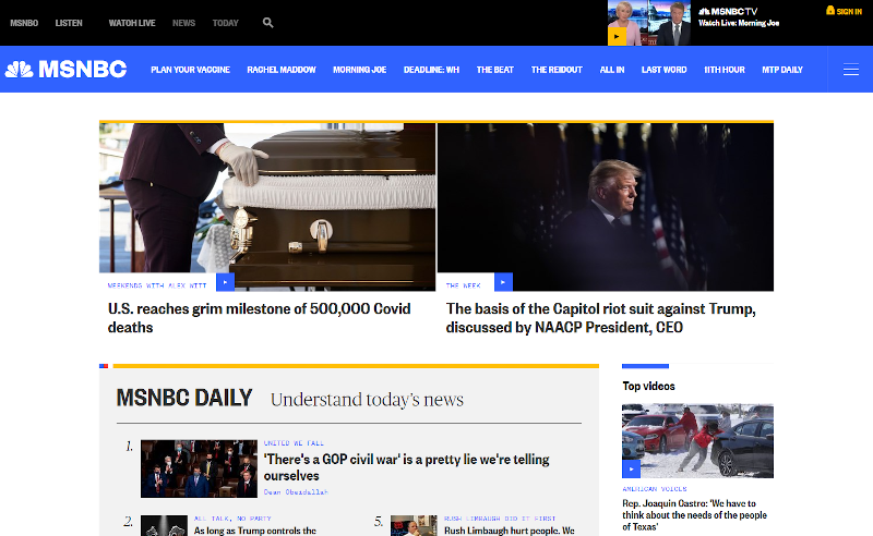 Screenshot of MSNBC website showing density of links, text and imagery