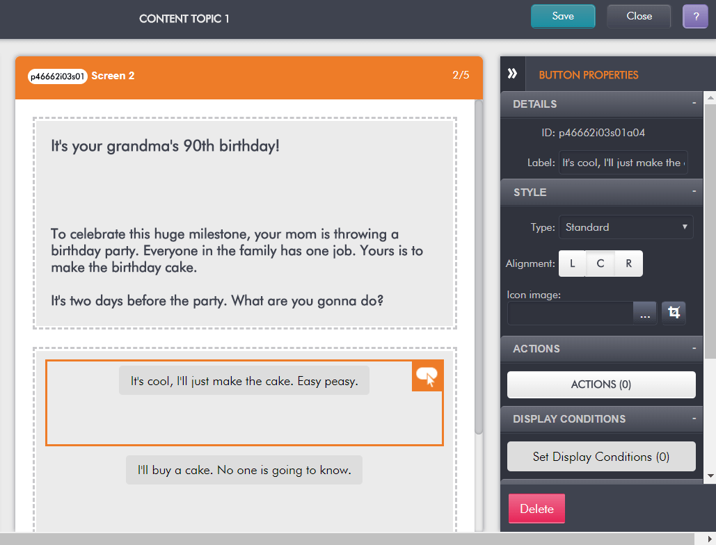 step three of how to create a branching scenario