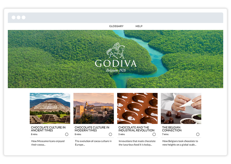 Godiva eLearning course screenshot built using Gomo's authoring tool