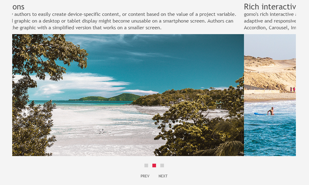 Screenshot example of Gomo's swipe carousel asset type