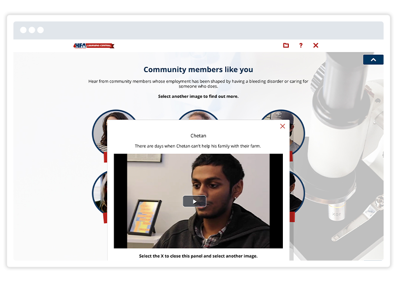  An eLearning screenshot by Hemophilia Federation of America, built using Gomo's eLearning authoring tool 