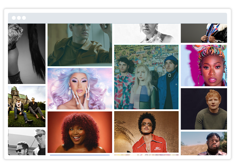 a screenshot of a Warner Music course showing different artists