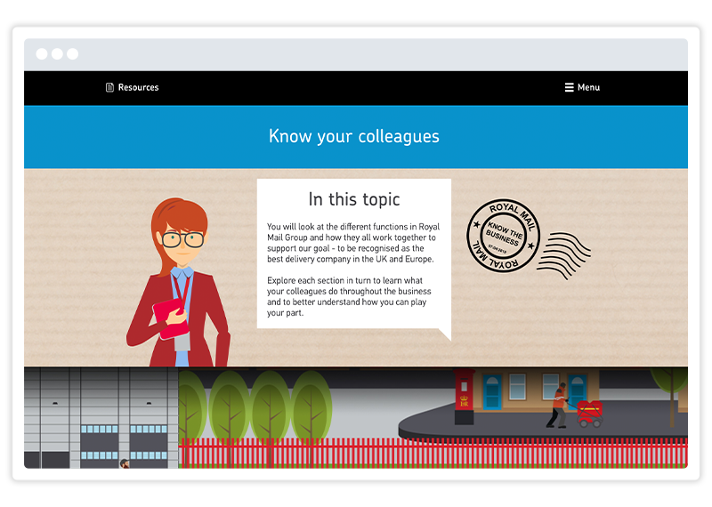 An eLearning screenshot by Royal Mail, built using Gomo's eLearning authoring tool 