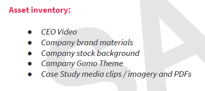 Example of asset inventory in Gomo storyboard template