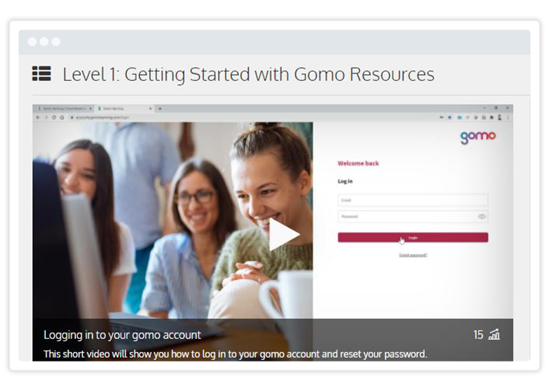 Example of self-service eLearning in the Gomo Academy interface