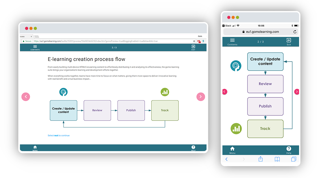 These images show how your content might look under display conditions on desktop (left) and mobile (right) device