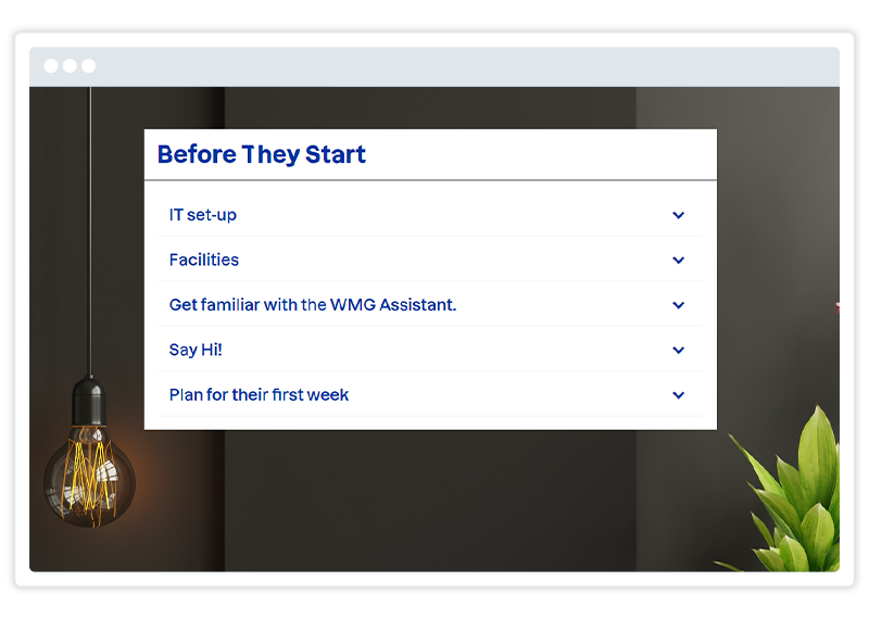 a screenshot of a Warner Music course showing onboarding-related menu options