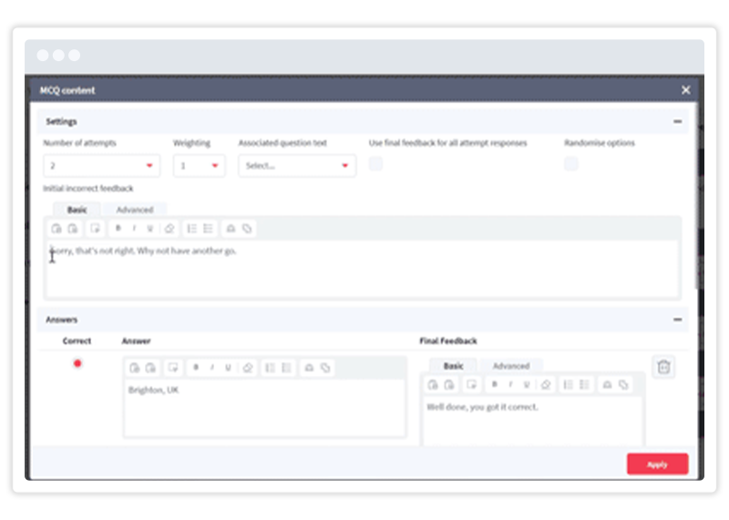 screenshot of knowledge checks and question interactions example