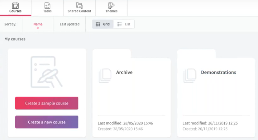 Gomo UI screenshot demonstrating revised terminology around courses