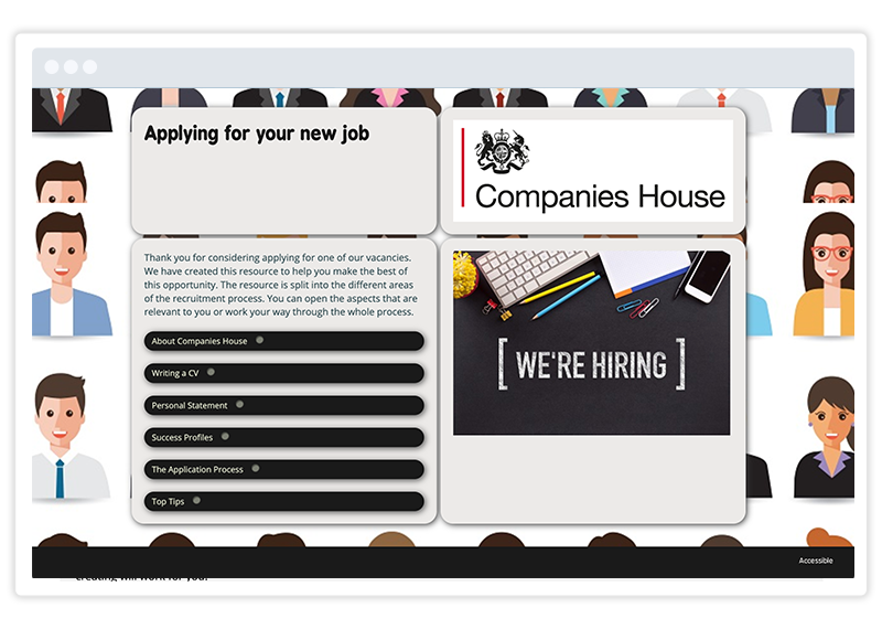 a screenshot of a Companies House job portal created in Gomo