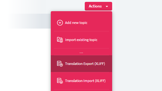 Translation export and import within Gomo main editor actions menu