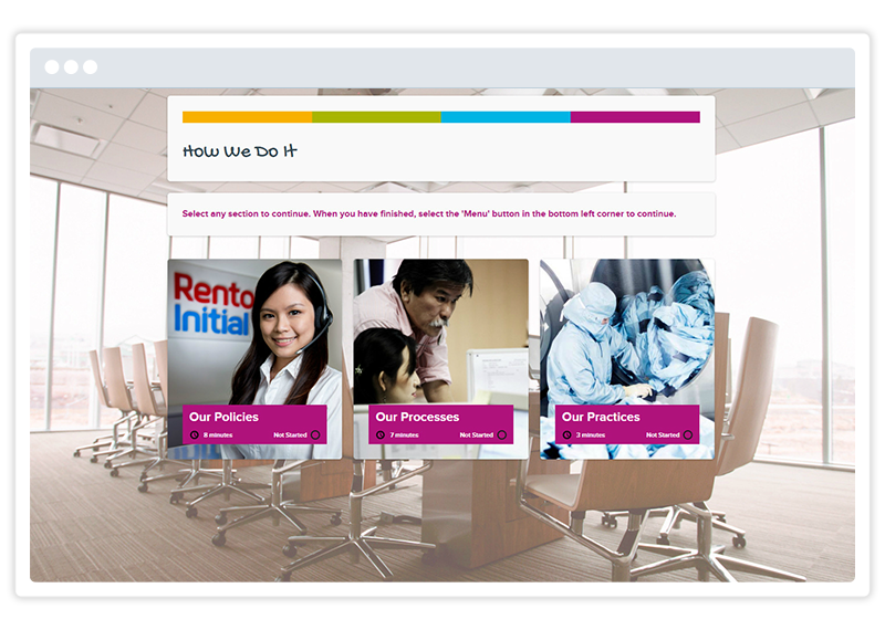 An eLearning screenshot by Rentokil Initial, built using Gomo's eLearning authoring tool 