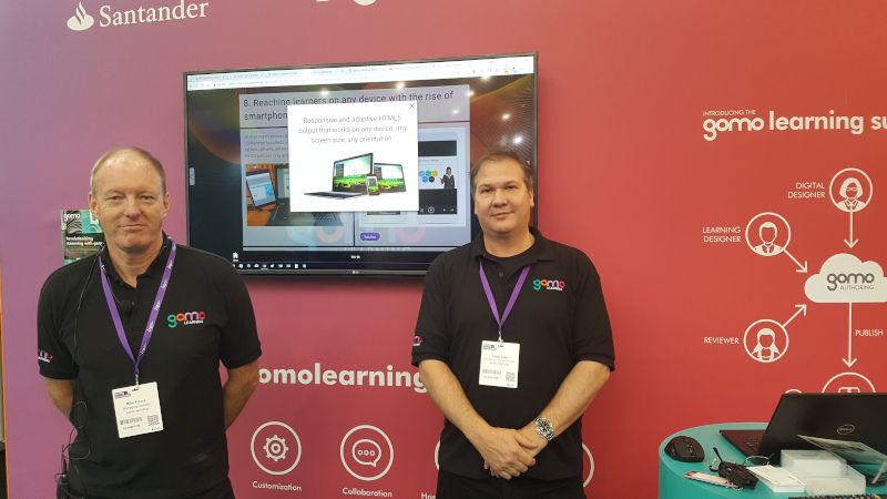 Gomo's Mike Alcock and Thom Tate at Learning Technologies 2018 where a lot of the discussion was about eLearning trends