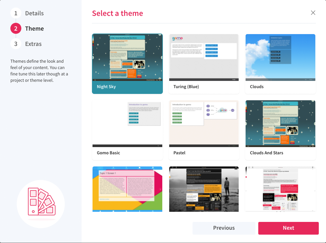 Examples of themes in Gomo