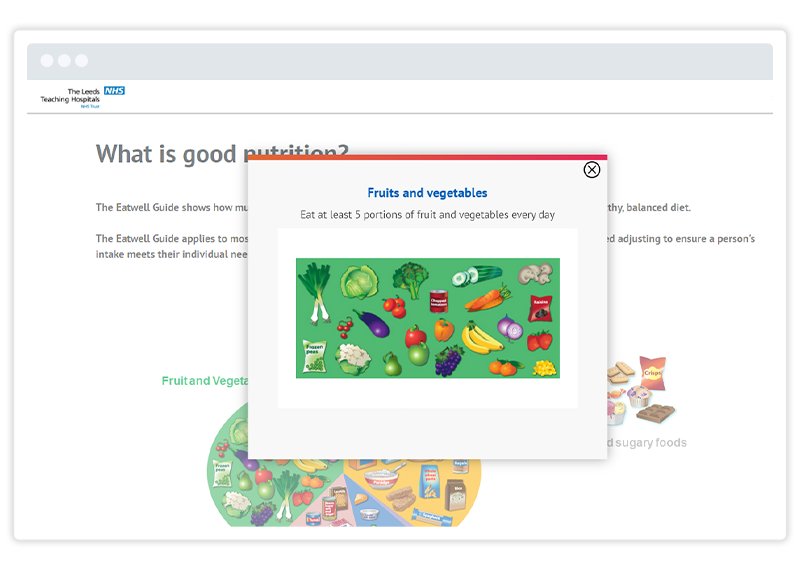 Example of hot-spot pop-out in Gomo eLearning course authored by Leeds Teaching Hospitals NHS Trust