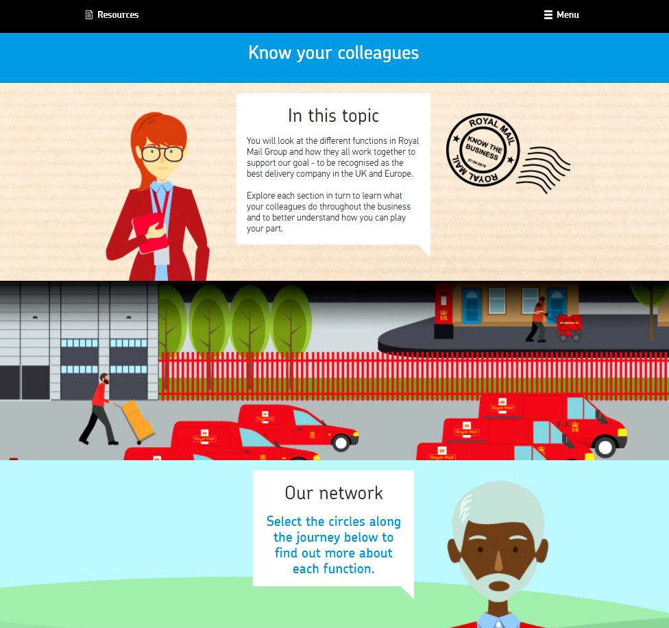 A screenshot of Royal Mail's Knowing the Business enterprise learning