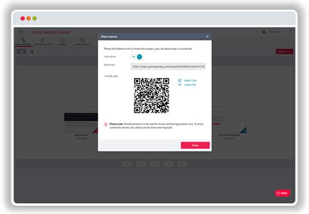 Example of a Gomo sharelink for distribution