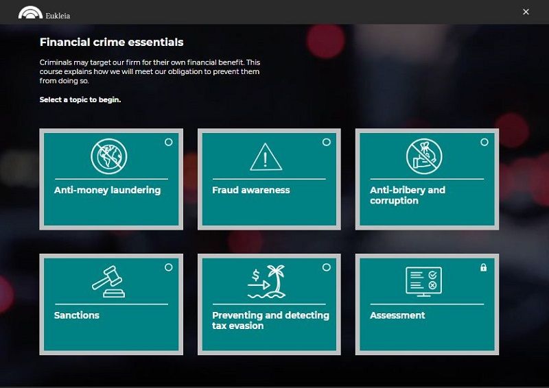 A screenshot from one of LEO's North America-focused financial crime courses